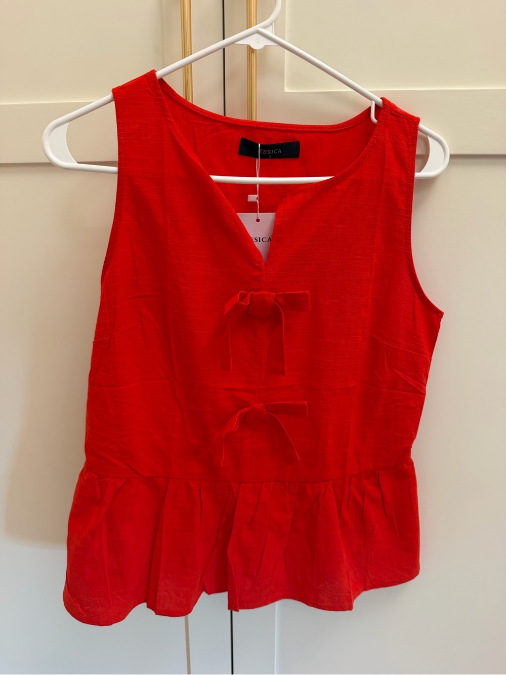 Jessica Sleeveless Red Peplum Tie-Front Top